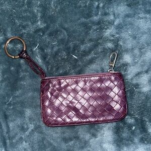Bottega Veneta purple intrecciato leather keychain coin pouch